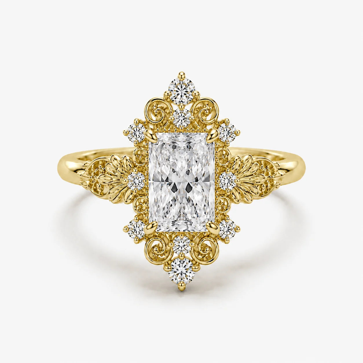 The Clementia Lumiere Radiant Cut Filigree Vintage Ring