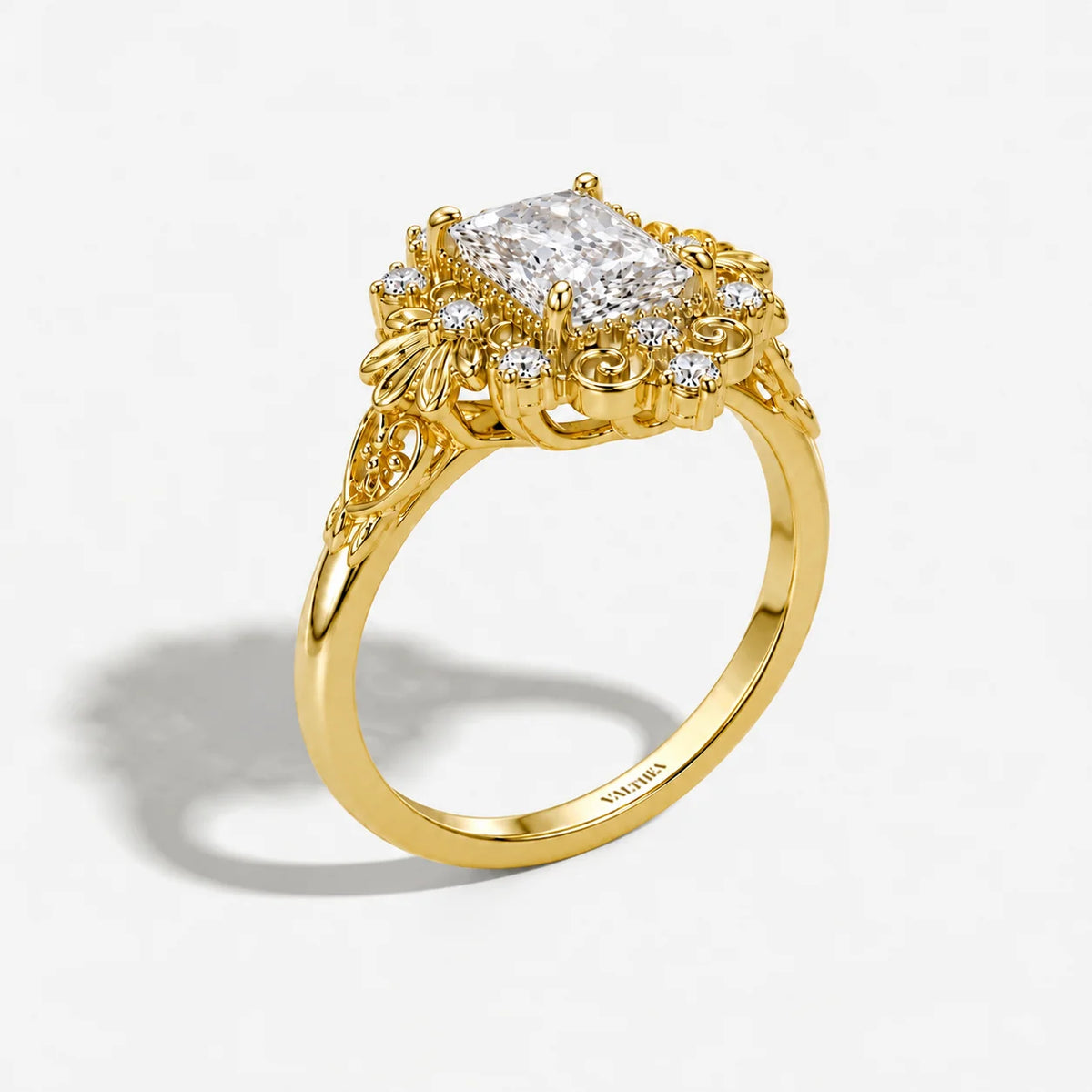 The Clementia Lumiere Radiant Cut Filigree Vintage Ring