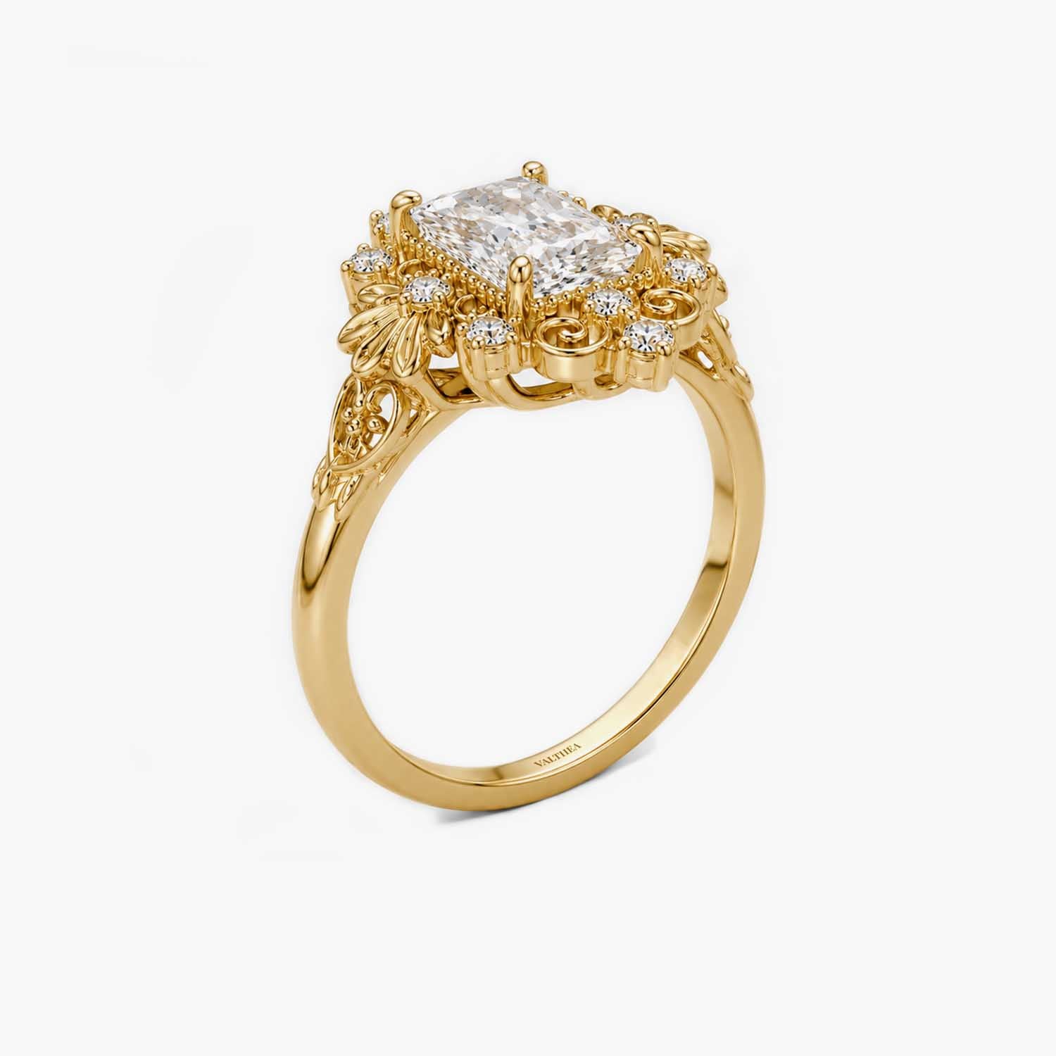 The Clementia Lumiere Radiant Cut Filigree Vintage Ring