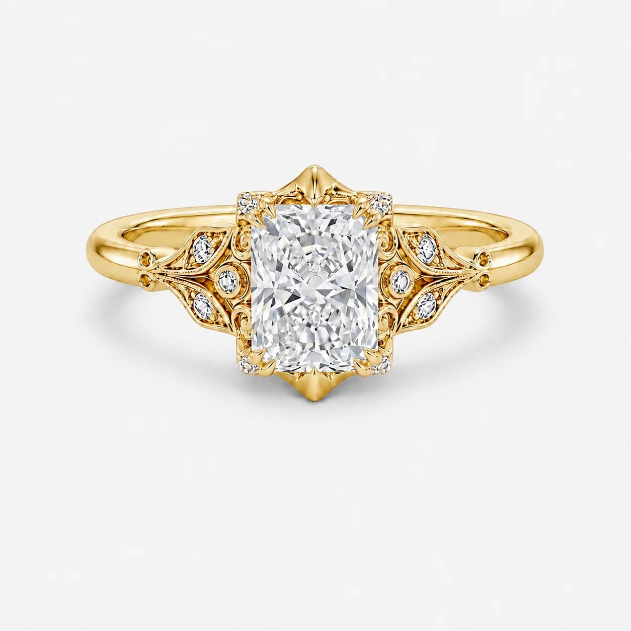 The Clementia Lumiere Radiant Cut Filigree Royal Power Ring