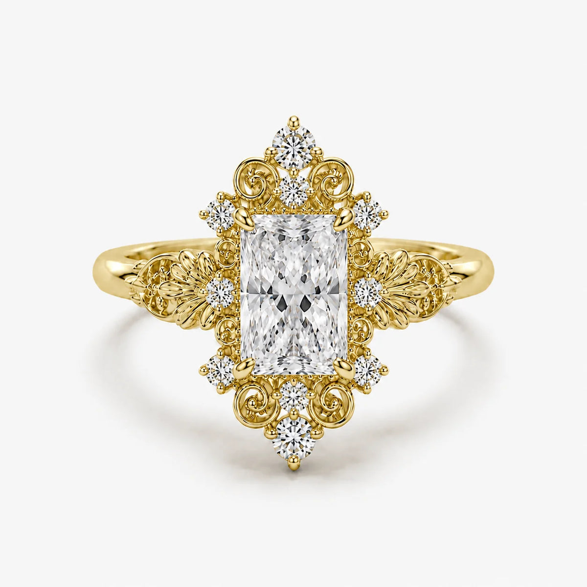 The Clementia Lumiere Radiant Cut Filigree Vintage Ring