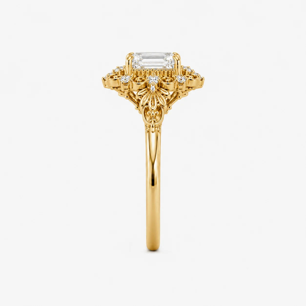 The Clementia Lumiere Radiant Cut Filigree Vintage Ring