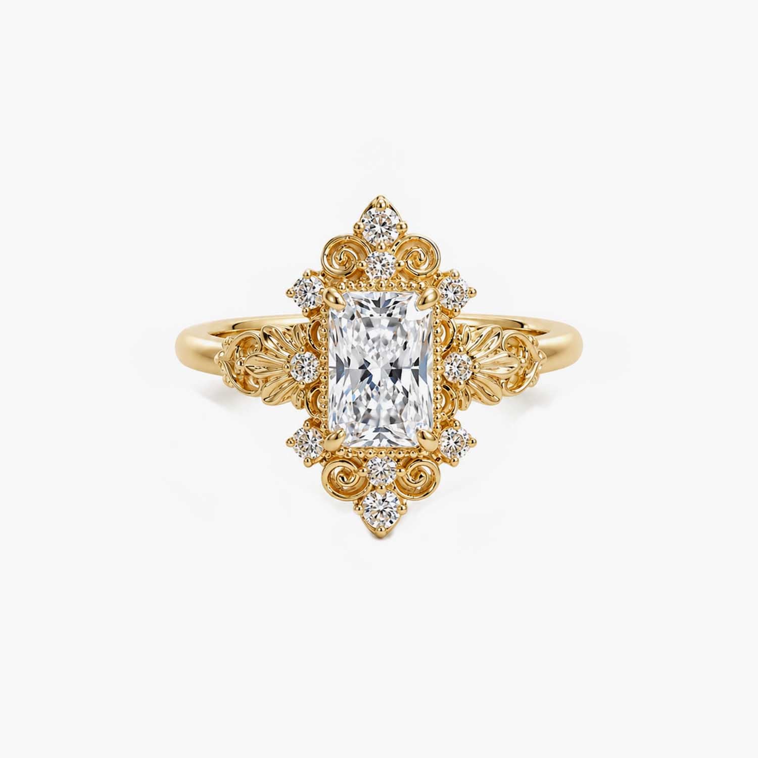 The Clementia Lumiere Radiant Cut Filigree Vintage Ring